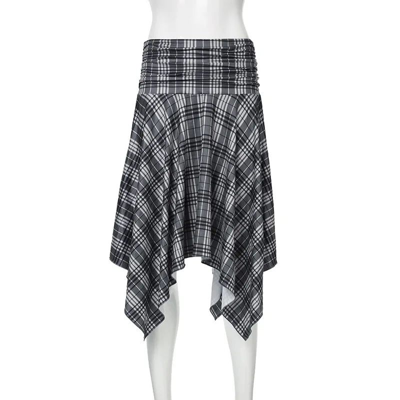 Aiertu  -  Y2k Aesthetic Vintage Plaid Skirts Womens Harajuku High Waist Irregular Vintage Skirt Streetwear Preppy Style Gothic Faldas Aiertu