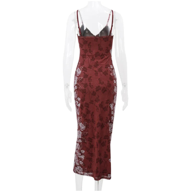 Aiertu  -  Floral Print Sling Dress Women Sexy Backless Long Dresses High Waist Vestidos 2025 Summer Elegant Sleeveless Party Beach Holiday Aiertu