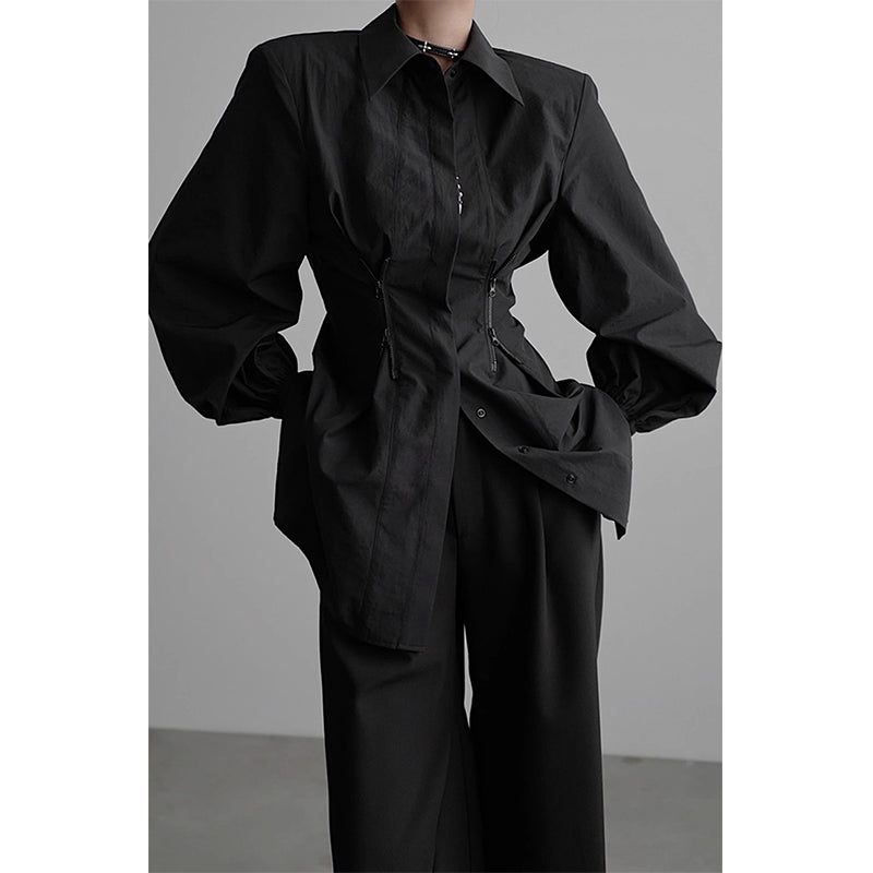 Aiertu Y2K Black Shirts Women Gothic Harajuku Zipper Long Sleeve Blouses Office Ladies Fashion Korean Elegant Tunic Chic Tops New Aiertu