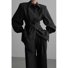 Aiertu Y2K Black Shirts Women Gothic Harajuku Zipper Long Sleeve Blouses Office Ladies Fashion Korean Elegant Tunic Chic Tops New Aiertu