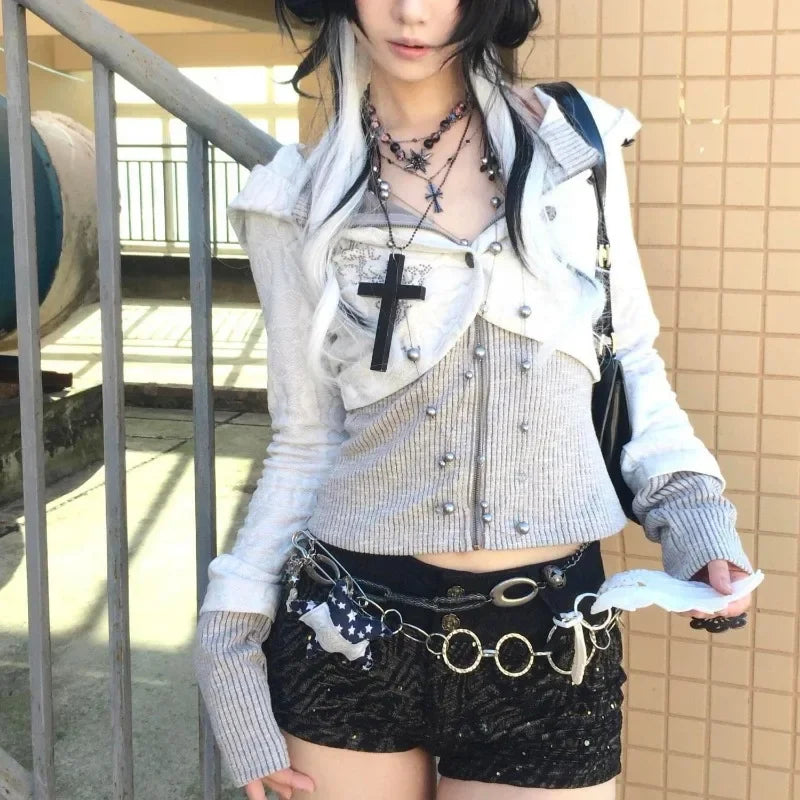 Aiertu  -  Heavy Autumn Winter Japan Harajuku Clothing Y2k Aesthetic Punk Knitted Hoodies American Vintage Long Sleeve Streetwear Clothes Aiertu