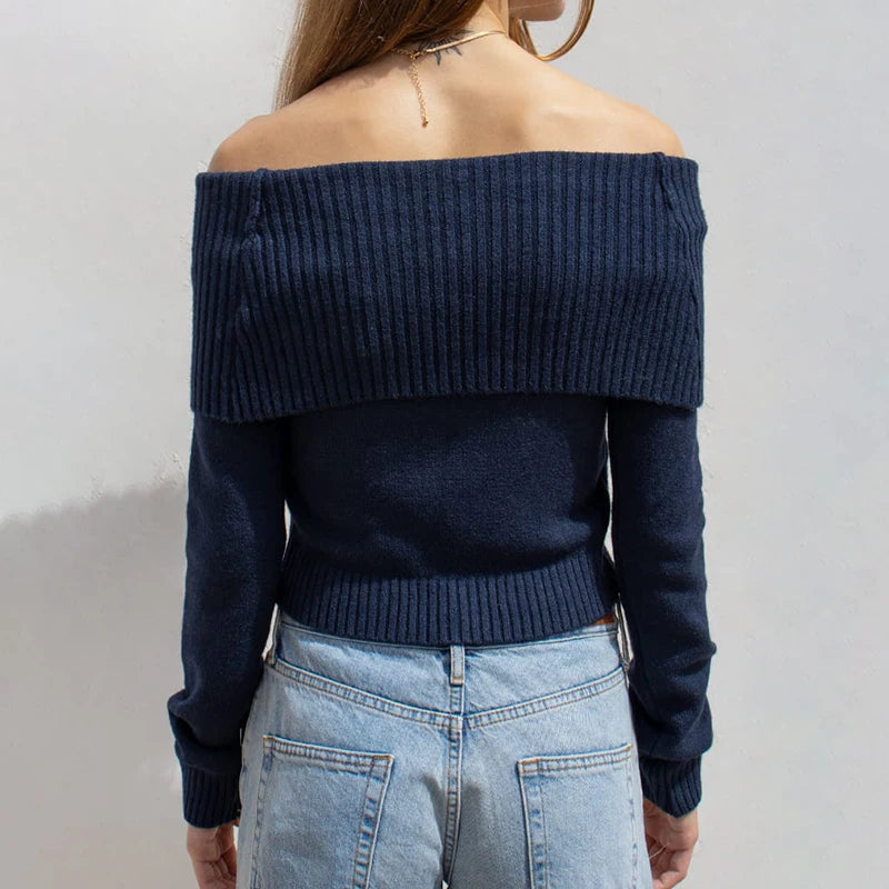 Aiertu  -  cold weather outfits Solid Color Off Shoulder Women Sweater Minimalism Long Sleeve Knitted Jumper Casual Fashion Winter Pullovers Street Aiertu