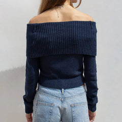 Aiertu  -  cold weather outfits Solid Color Off Shoulder Women Sweater Minimalism Long Sleeve Knitted Jumper Casual Fashion Winter Pullovers Street Aiertu