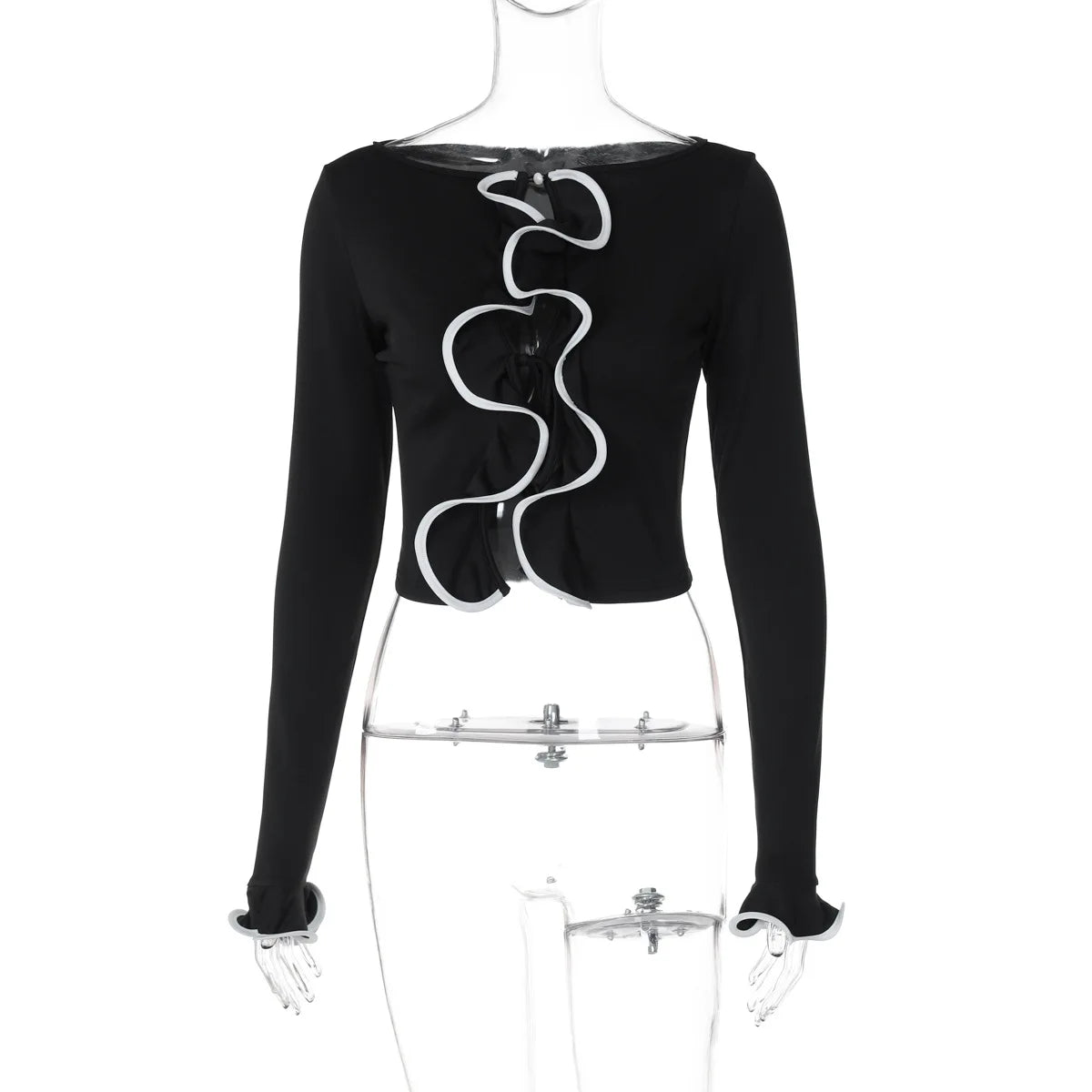 Aiertu  -  Autumn Long Sleeve Slim Tie Front Tops Elegant Long Sleeve Basic Ruffles Blouse Shirts Short Coquette Clothes Aiertu