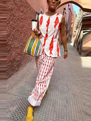 Aiertu    -  Fashion Women's Printed Vest Trouser Suits Sleeveless O-Neck Button Straight Pants Lady Sets 2025 Summer 2 Pieces Set Women Aiertu