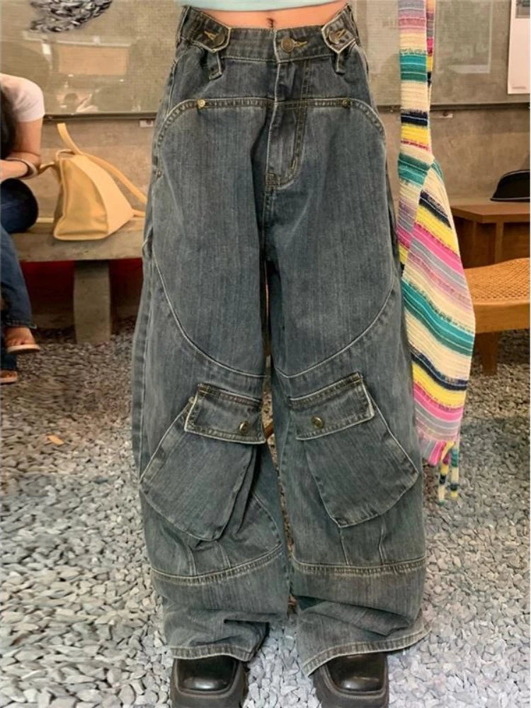 Aiertu  -  Streetwear Y2k Jeans Women Harajuku Vintage Baggy Pants Oversize Hip Hop Loose Cargo Trousers Denim Distressed Aiertu