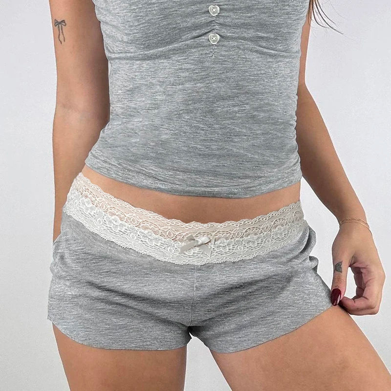 Aiertu  -  Lace Waist Casual 2 Piece Sets Loungewear Contrast Color Women Shorts Suit Buttons Shirring Camisole Mini Shorts Summer Aiertu