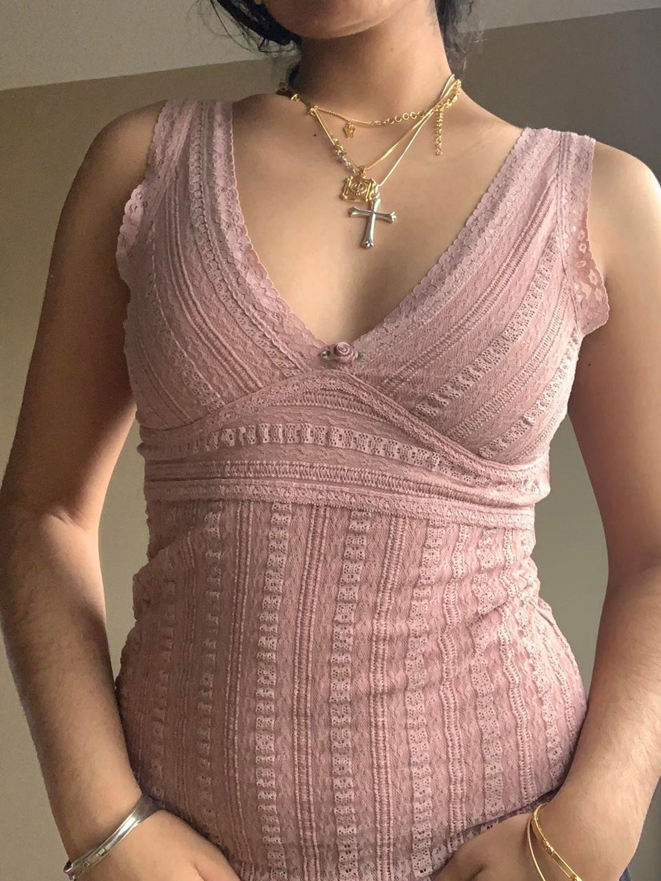 Aiertu - summer inspo Pink Sweet Slim Sleeveless V Neck Cute Y2K Lace Vest Top Women 2000s Kawaii Clothes Aiertu