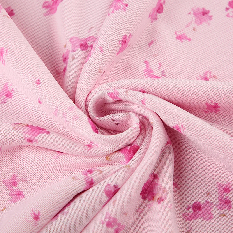 Aiertu  Spaghetti Strap Flowers Printed Summer Mesh Dress Frill Bow Sweet Holidays Sundress Coquette Clothes Double Layer New Aiertu