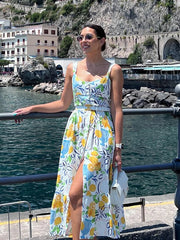 Aiertu  -  Elegant Flower Print Midi Dresses Women Off Shoulder Sleeveless Backless Lady Long Dress Summer Fashion Sexy Party Dresses Aiertu