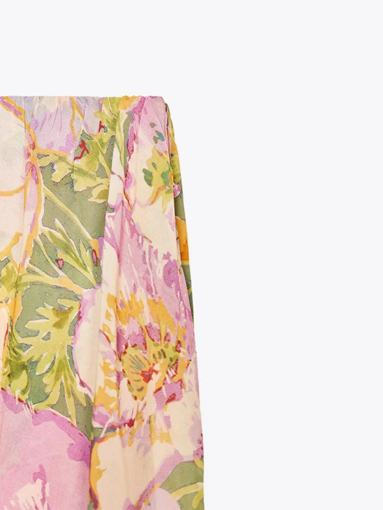 Aiertu  -  Strapless Layered Printed Dress Flower Off Shoulder Backless Layers Slimming Seaside Beach Women Long Dress Fashion Robes Summer Aiertu