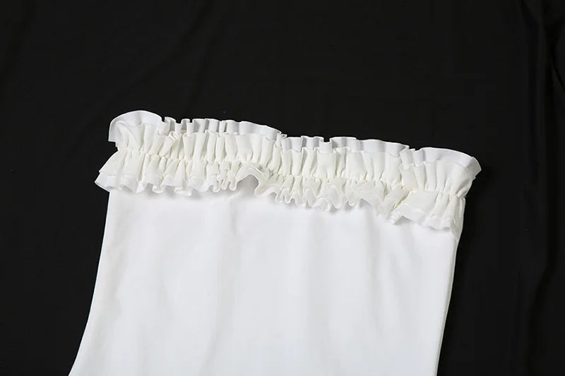 Aiertu  -  Strapless Ruffled Split Long Dresses Elegant Sexy White Asymmetrical Frilly Dresses for Woman Summer Clothes P94-DD49 Aiertu