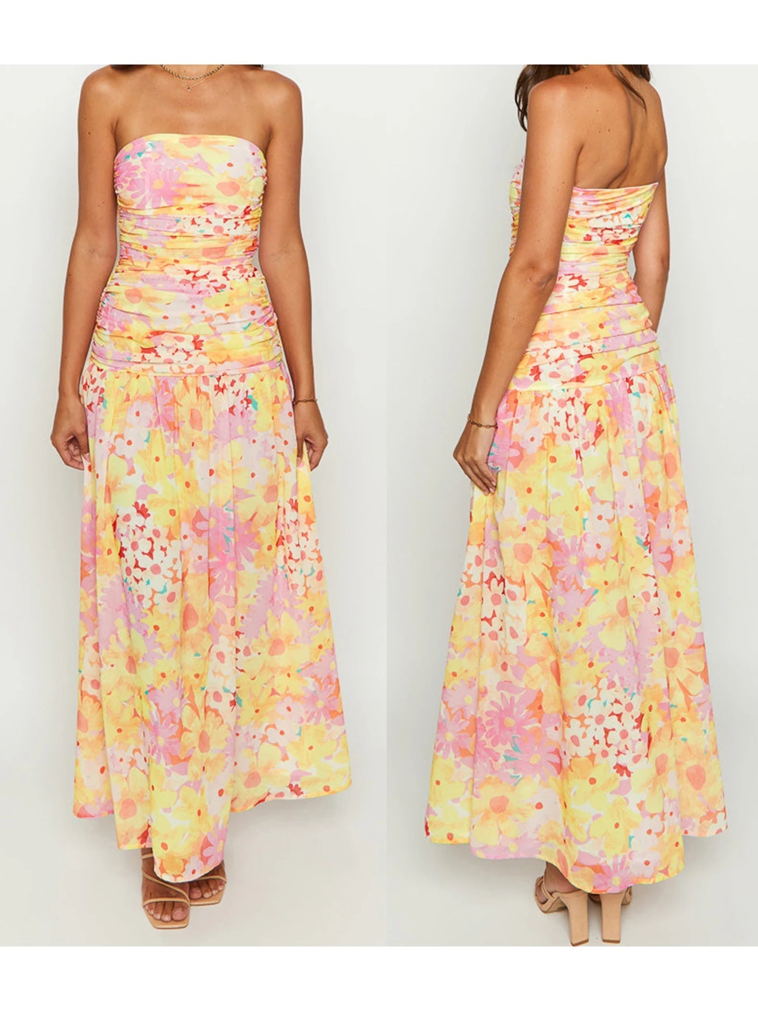 Aiertu  -   Women s Floral Print Maxi Dress Sleeveless V-Neck Empire Waist Summer Dress with Ruffle Hem and Adjustable Straps Aiertu