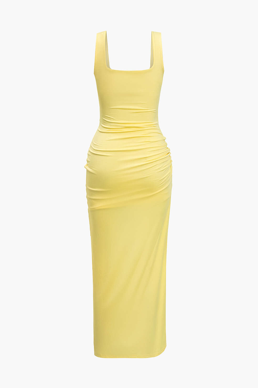 Aiertu  Solid Twist Front Cut Out Slit Midi Dress Aiertu