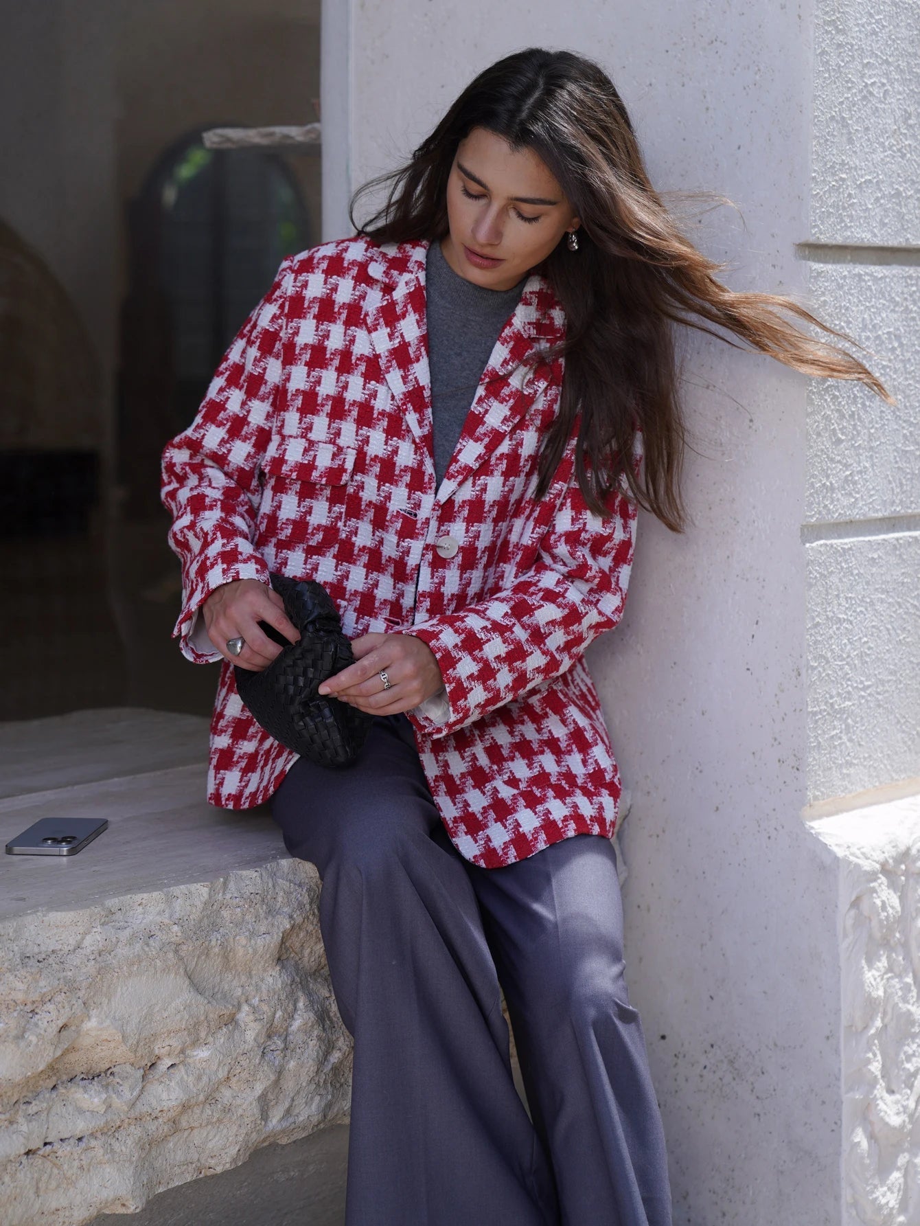 Aiertu  -  2026 Fall / Autumn Winter New Women Fashion Basic Woolen Houndstooth  Jacket Basic Blazer Aiertu