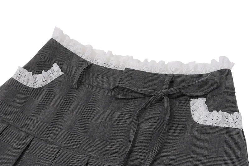 Aiertu  -  Lace Trim Low Waist Pleated Skirt Women Y2k Cutecore A-line Mini Skirts Kawaii Girls P33-DZ19 Aiertu