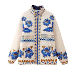 Aiertu  -  Coat Women Winter Jacket Floral Print Puffer Jacket Lightweight Oversized Long Sleeve Button Down Quilted Bomber Jacket Outwear Aiertu