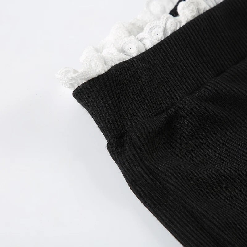 Aiertu  -  Black Knit Flared Leggings Women Kawaii Ruched Patchwork Low Rise Skinny Casual Pants for Summer Streetwear y2k Trousers Aiertu