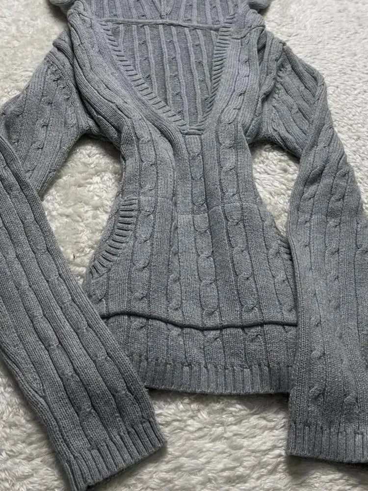 Aiertu  -  American High Street Knitted V Neck Long Sleeve Sweaters Y2k Aesthetic Harajuku All Macth Personality Punk Jumpers New Clothes Aiertu
