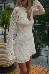 Aiertu  -  Sexy Lace Buttons Mandarin Collar Lace Dress Dresses Aiertu