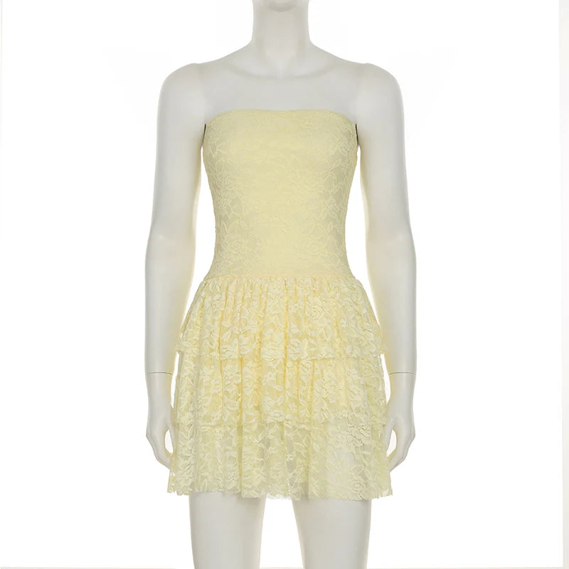 Aiertu  Holiday Slim Lace A-Line Dress Beach Style Sweet Sexy Slash Neck Sleeveless Mini Dresses For Women 2025 Summer Fashion Aiertu