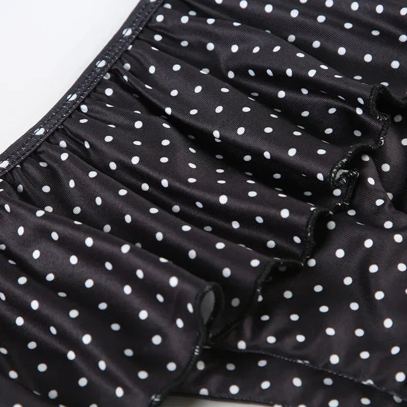 Aiertu  -  Summer Vacation Beach 2 Piece Set Women Sexy Polka Dots Print Lace Up Halter Bra + Ruffles Micro Mini Skirts Swimsuit Aiertu