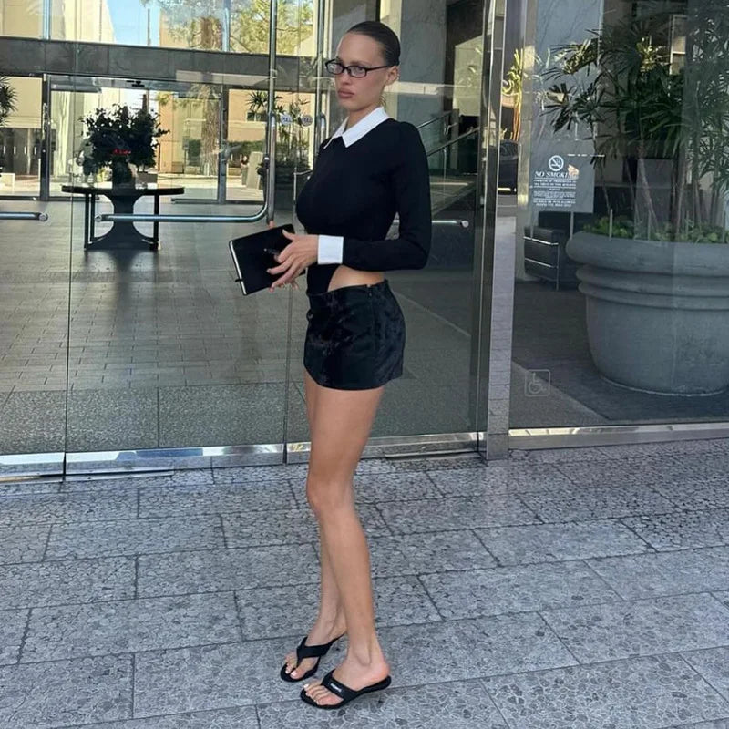 Aiertu  -  Chic Sexy High Waist Bodysuits Elegant Fashion Outfits Autumn Slim Shirts Tops Streetwear One Piece Clothes Aiertu