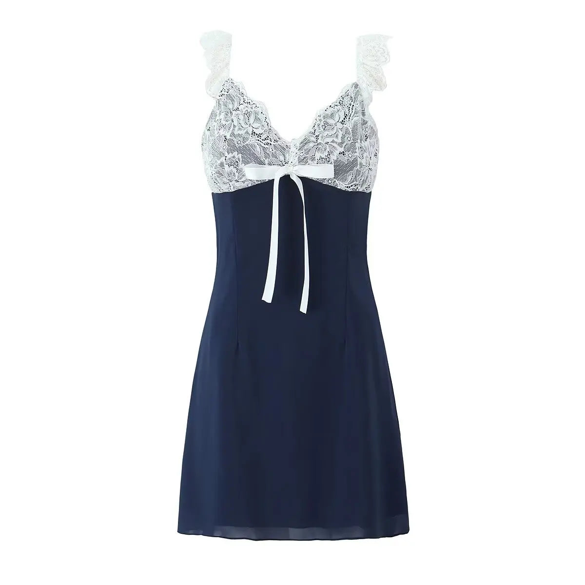 Aiertu  -  French pure sexy suspender dress female summer deep V-neck lace splicing hot girl short skirt Aiertu