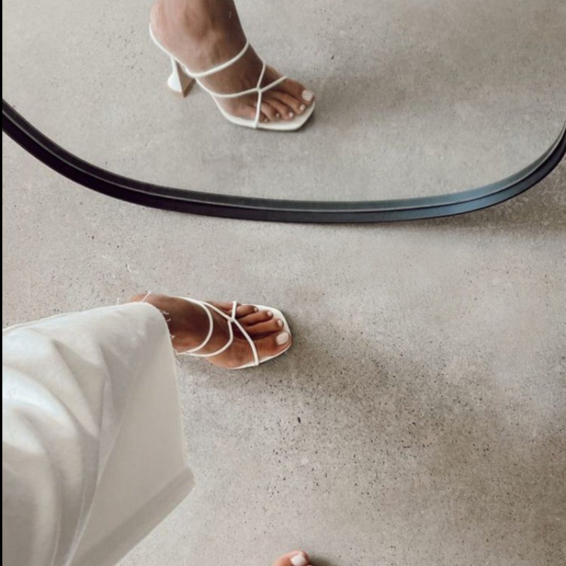 Aiertu  -  Summer Pumps Sexy high heels Slippers Sandals Shoes Women Thin High Heels Square Toe Sandal Lady Pump Shoes Mules white Aiertu