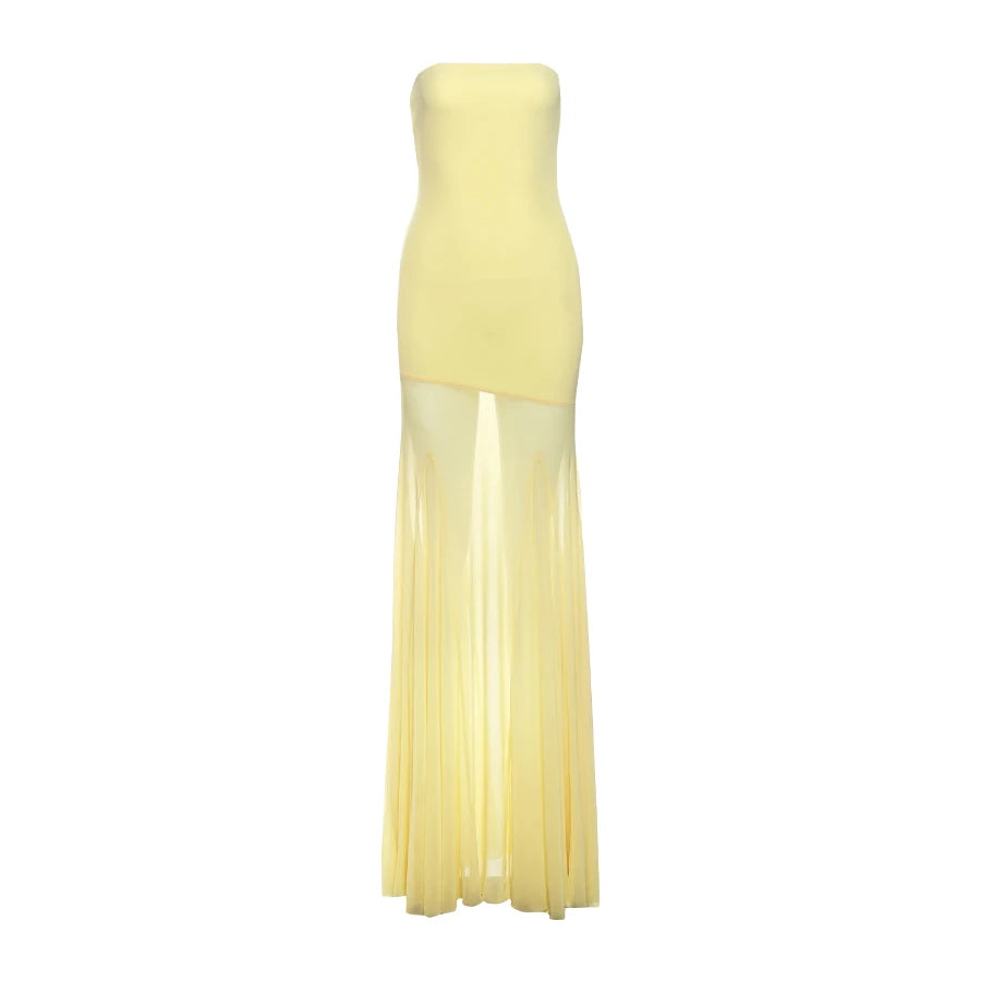 Aiertu  -  See Through Dress Women Patchwork Temperament Solid Pleated Strapless Sleeveless Backless Slim Banquet Party Vestidos Aiertu