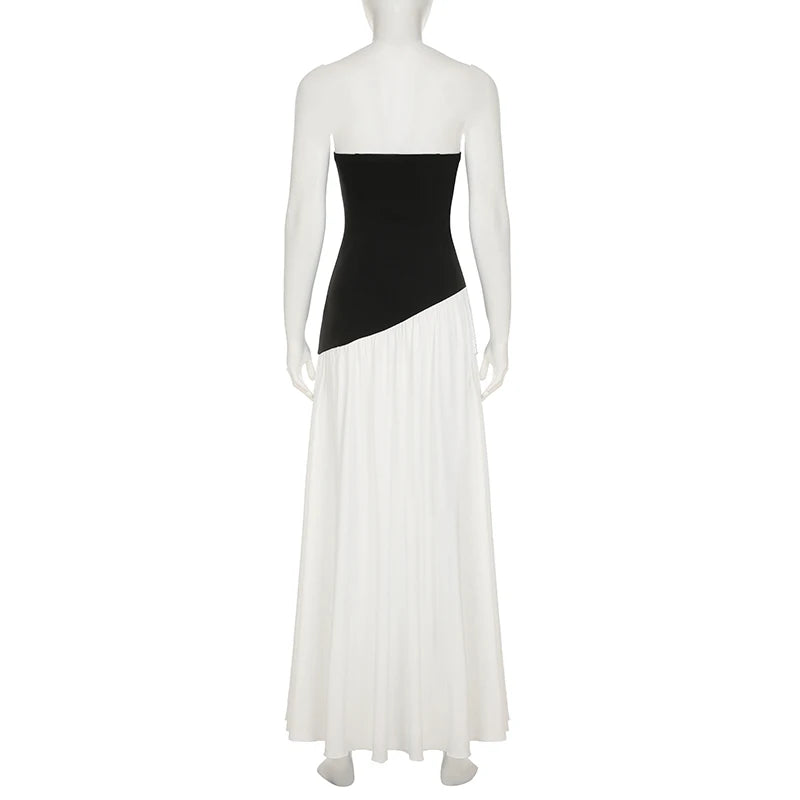 Aiertu  -  Elegant Fashion Slim Patchwork Split Tube Dress Holiday Sexy Slash Neck Sleeveless Maxi Dresses For Women 2026 Summer Aiertu