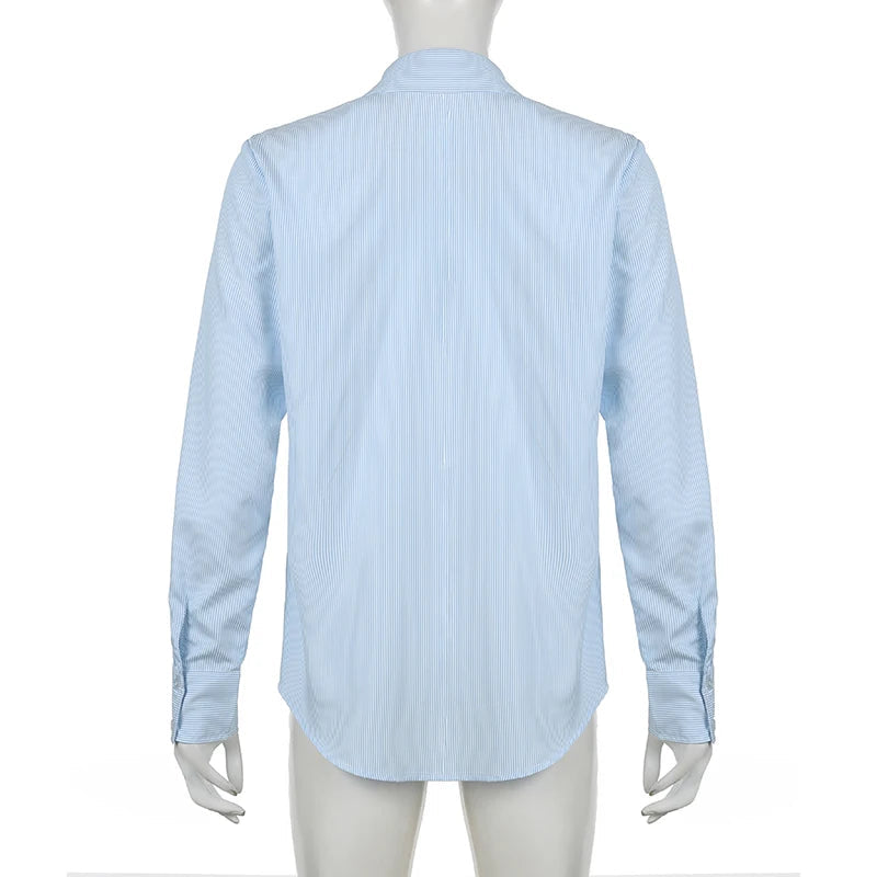 Aiertu  Casual Streetwear Loose Blouses for Women Striped Print Turn-down Neck Shirts Button Up 90s Fashion Chic Outfits Aiertu