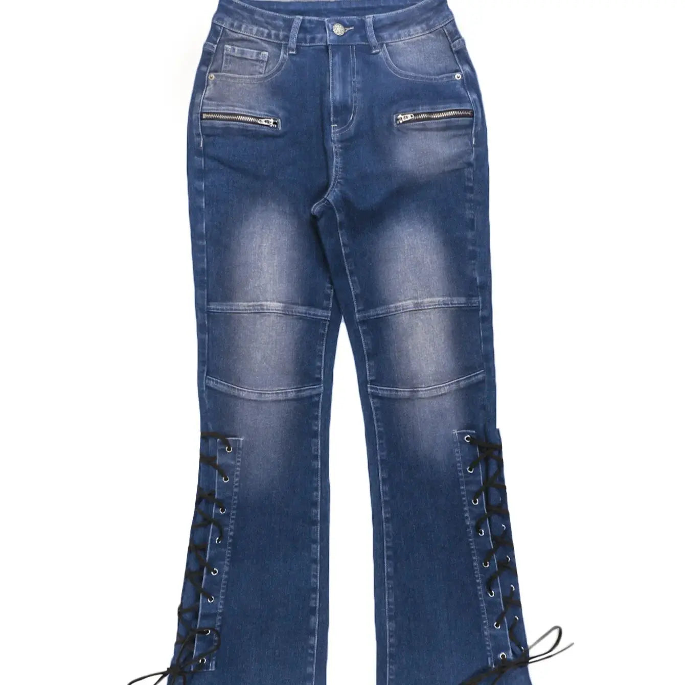 Aiertu  -  Fashion Zipper Patchwork Jeans Women Autumn Trend Skinny High Waist Rings Bandage Stretch Classic Streetwear Bottoms Aiertu