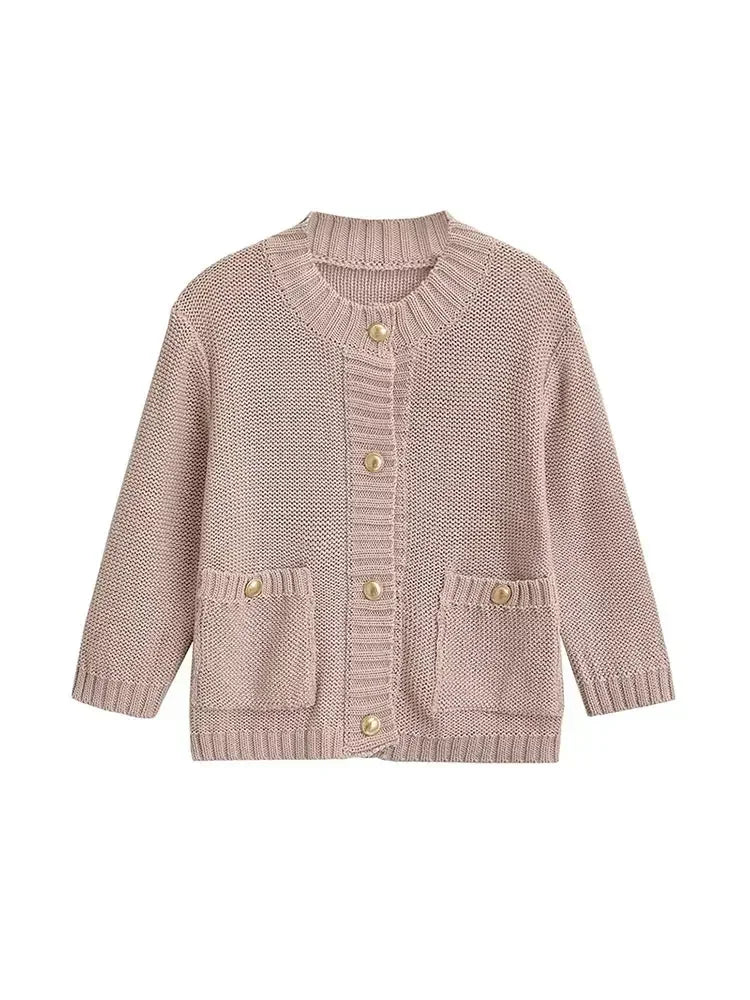 Aiertu  -  Fashion Yellow Single-breasted Round Neck Knitted Cardigan Women Chic Long Sleeve Pockets Sweater 2026 Autumn Street Knitwear Aiertu