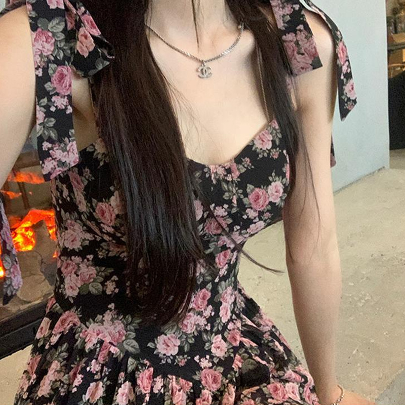 Aiertu Women Sleeveless Dresses Floral Above Knee Sweet Hot Trendy Slim Sexy Ruffles Kawaii Elegant Temperament Mujer Retro Bow Teens Aiertu