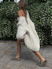 Aiertu  -  Long Lantern Sleeves Solid Women Cardigans Knitted Loose V Neck Lady Sweater 2024 Vintage Autumn Winter Female Warm Streetwear Aiertu