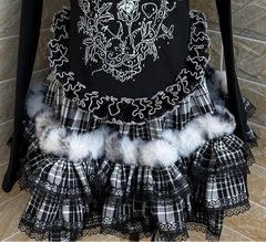 Aiertu  -  Plaid Black Puffy Mini Skirt Grunge Retro Fuzzy Tiered Ruffle Elastic Waist Liner Cake Skirt Goth Lolita Women Bottoms Aiertu