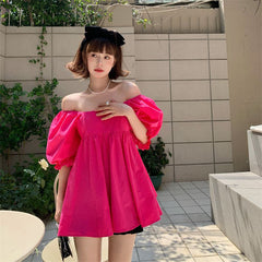 Aiertu Sweet Shirts Women Slash Neck Bandage Puff Sleeve Blouses Summer Korean Cute Off Shoulder Square Collar Loose Casual Tops Aiertu
