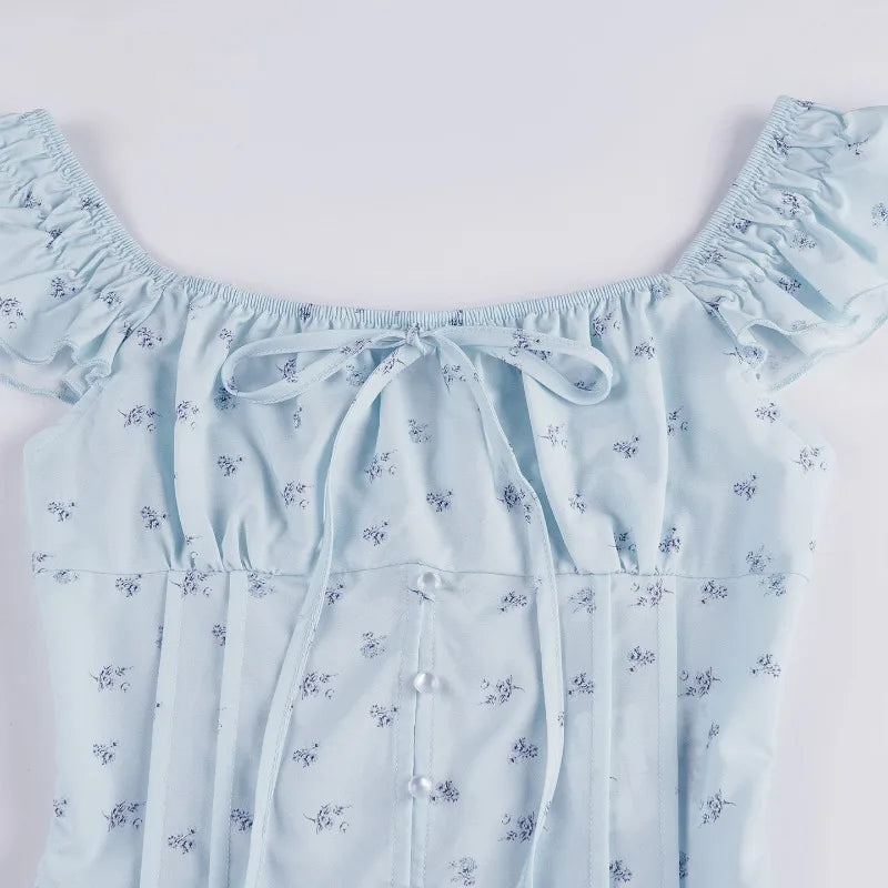 Aiertu  -  Floral Print Two Piece Set Woman Smocked Crop Top and Long Skirts Sets Shoujo Girl Style Vacation Outfits P67-GZ41 Aiertu