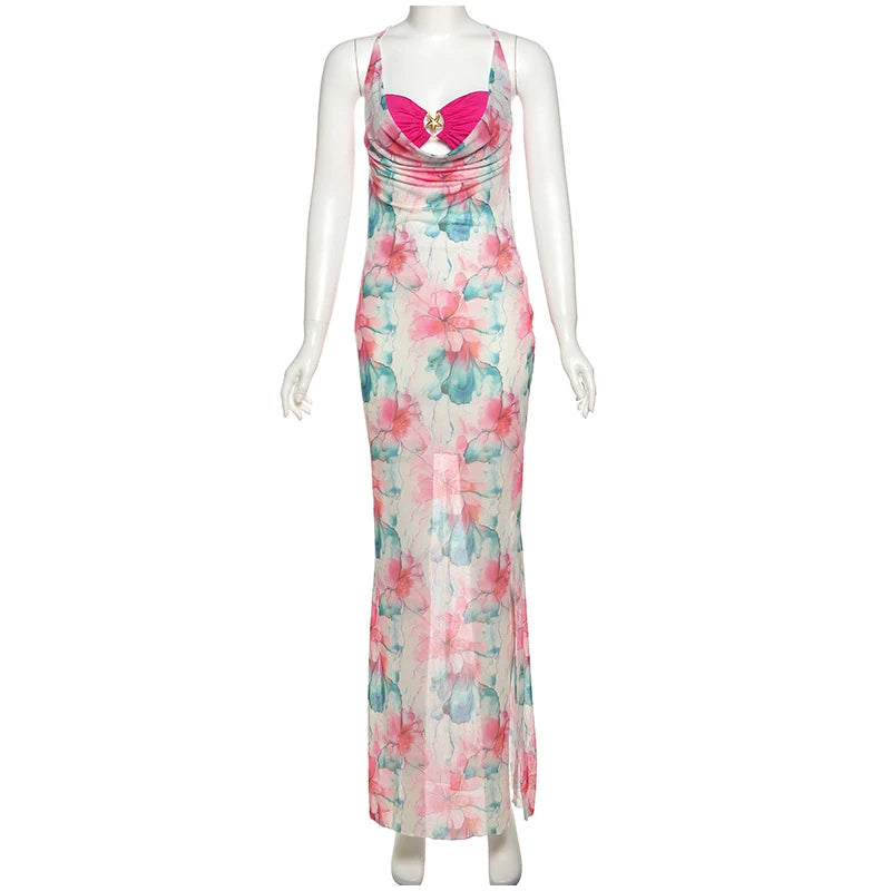 Aiertu  -  Women Sexy Off Shoulder 3 Piece Set Chic Printed High Slit Skirt Sleeveless Camisole Suit 2026 Summer Beach Vacation Lady Outfit Aiertu