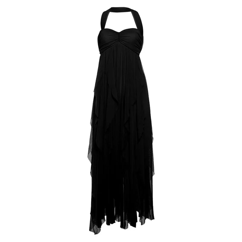 Aiertu  -  Chiffon Red Party Dresses Sexy Elagant Irregular Ruffle Sleeveless Backless Long Dresses for Women P94-FI59 Aiertu
