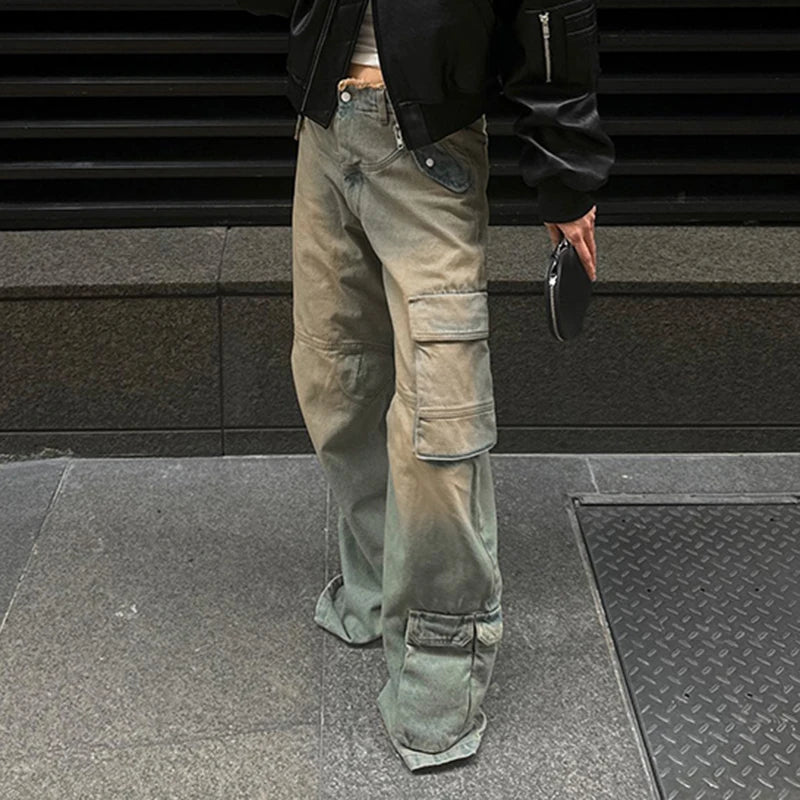 Aiertu  -  y2k Tie Dye Cargo Jeans Big Pockets Low Waisted Baggy Trousers Women Streetwear Korean Fashion 2000s Pants Aesthetic Aiertu