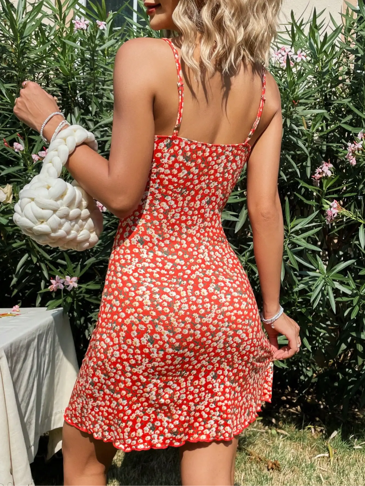 Aiertu  -  Women Sexy A-line Off The Shoulder Printing Flowers Mini Dresses Fashion Sling Square Bodycon Short Robes 2025 New Holiday Wear Aiertu