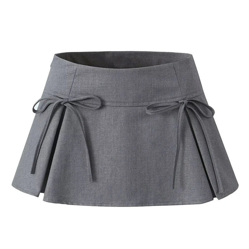 Aiertu Mini Skirt with Bow Low Rise Boxy Pleated Short Skirt Miniskirt Summer Y2K 90s Cute Outfit Aiertu