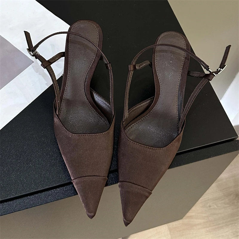 Aiertu  -  2025 New Spring Buckle Strap Women Pumps Sandals Fashion Shallow Thin Heels Pointed Toe Slingback Mules Tacones Mujer Aiertu