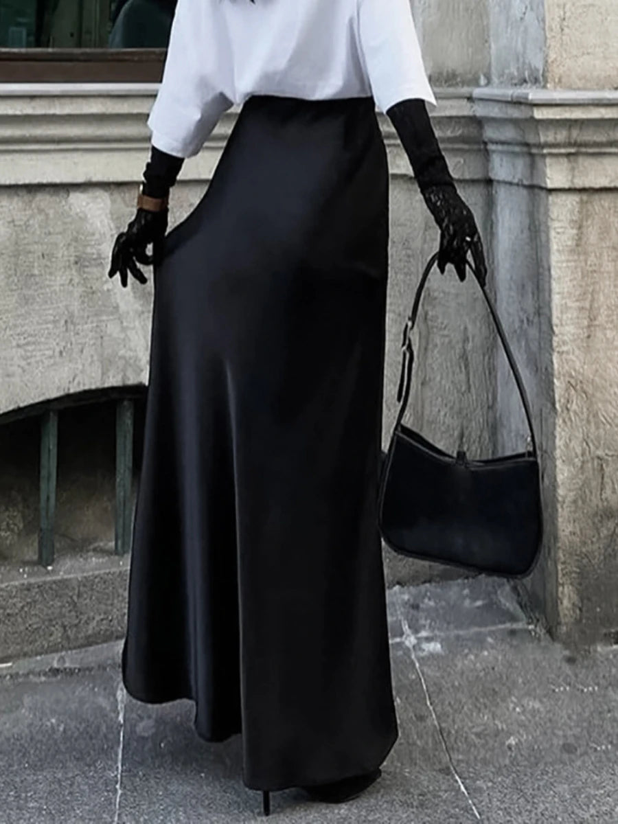 Aiertu  -  Women's High Waisted Solid Long Skirt Elegant Lce Silk Satin Slim Fit Skirt Fashion Office Lady Summer Long Skirt Aiertu