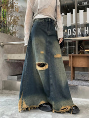 Aiertu  -  Women A-Line Skirts Mopping Denim Chic Autumn Stylish Office Lady High Street Vintage Mopping Jeanswear Slim Aiertu