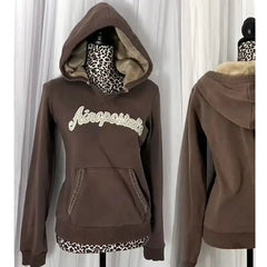 Aiertu  -  Autumn and Winter Brown Vintage Street Letter Sweatshirts Slim and Versatile Simplicity Long-sleeves for Couple Harajuku Tops Aiertu