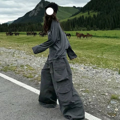 Aiertu    -  Y2K Cargo Pants Women Fashion Baggy Sweatpants Harajuku Streetwear Wide Leg Joggers Summer Gyaru Korean Casual Trousers Aiertu