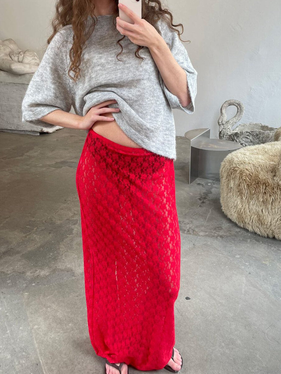 Aiertu  -  Y2k Floral Lace Maxi Skirt 2000s Clothing Women White Black Elegant Party Low Rise Long Skirts Matching Going Out Streetwear Aiertu